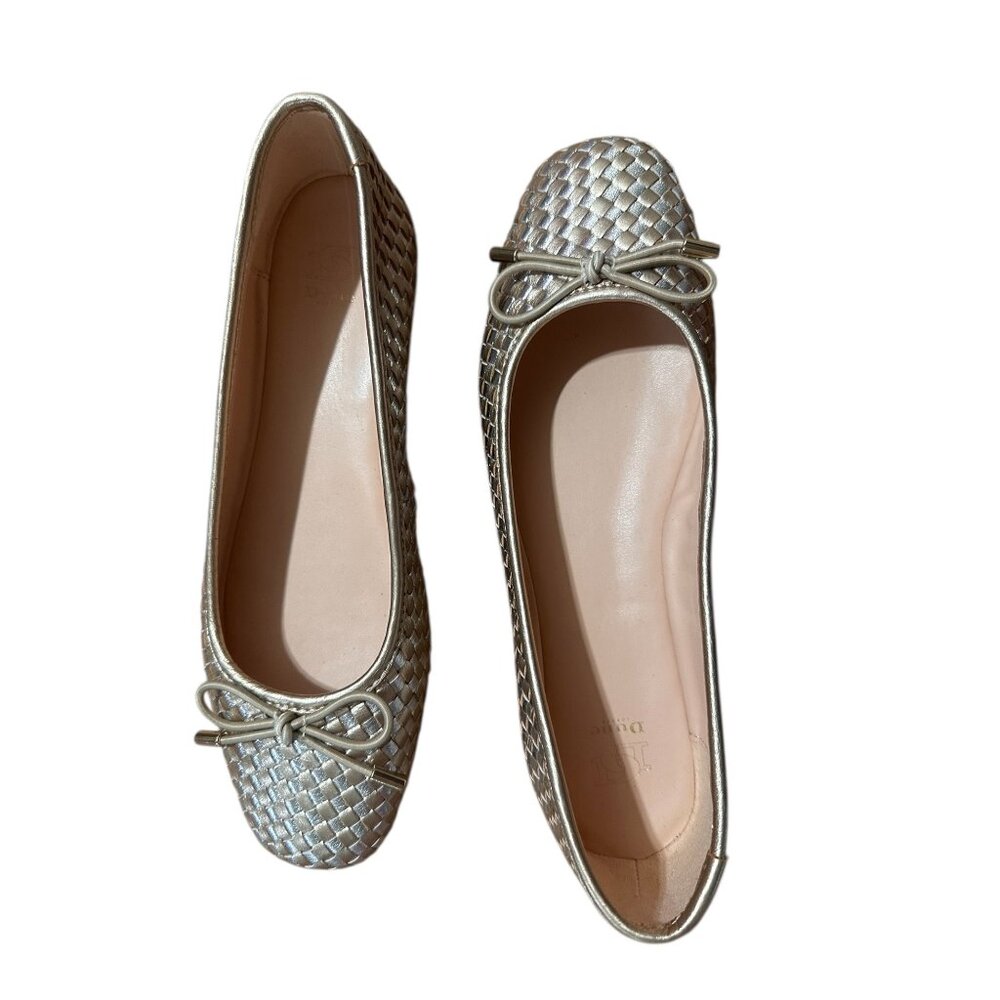 Dune London Metallic Woven Leather Ballet Flats 39 8.5 Gold Coquette Preppy Bow - Picture 4 of 10